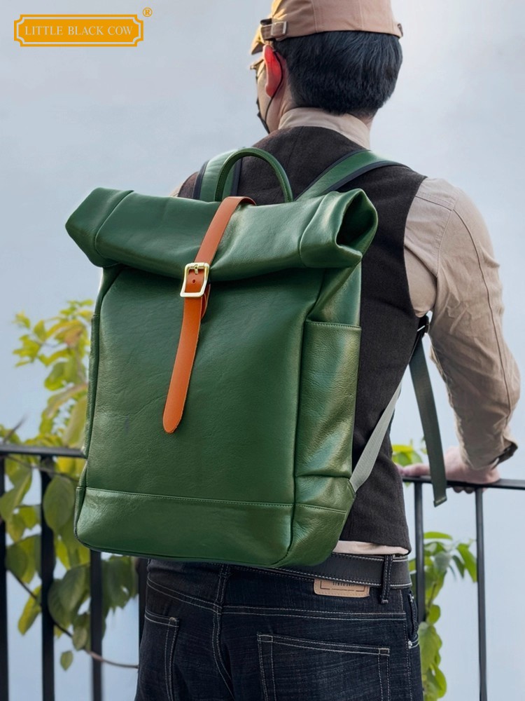 Leather Backpack Vintage - 大容量メンズ本革バックパックヴィンテージ手作りオフィス男性ラップトップバッグ本物の牛革カジュアル男性旅行バックパック