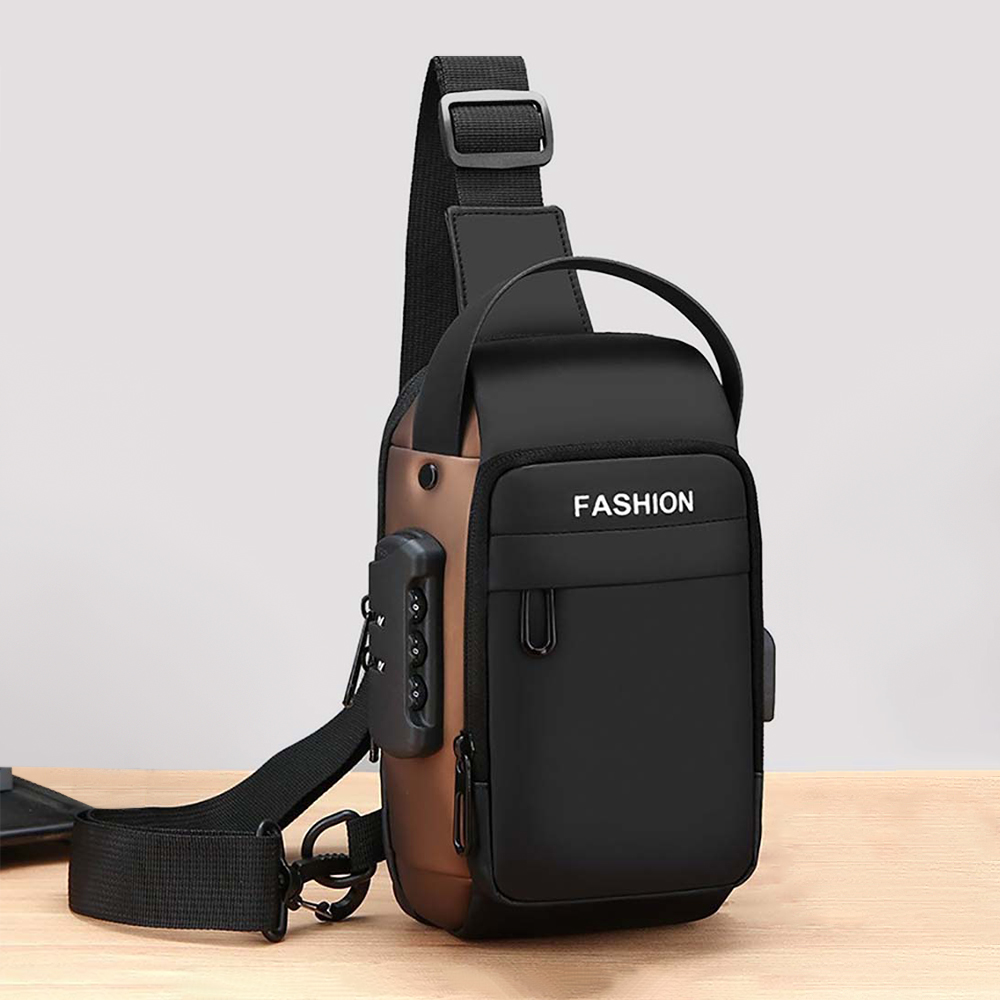 Sling Backpack Shoulder - 男性用クロスボディバッグ、USB充電ポートと盗難防止パスワードロック付きスリングバックパック、バイクライダー用男性ショルダーチェストバッグ