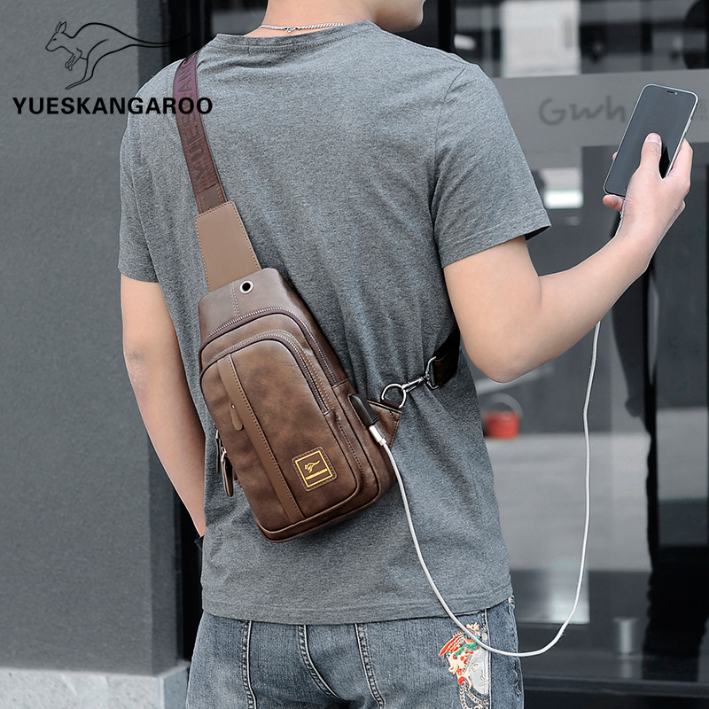 Mini Backpack Purse - メンズファッション財布PUレザーバックパック小型USB充電チェストパッククロスショルダー必需品サイドバッグ付きポータブルチェストバッグ