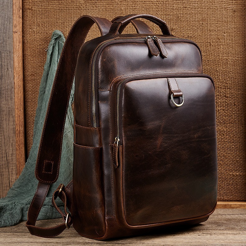 Leather Backpack Vintage - メンズ トップグレイン ワックスドレザー ラップトップ バックパック |