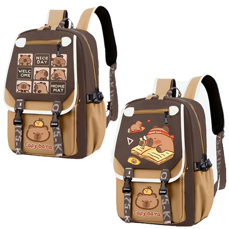 School Backpack Teen - カワイイカピバラスタイルの子供用バックパック,10代のランドセル,男の子と女の子のカジュアルなデイパック,子供のショルダーバッグ