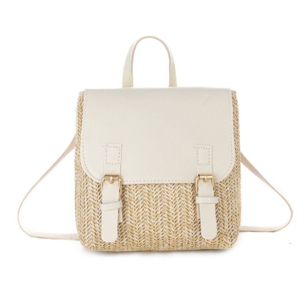 Leather Backpack Vintage - 多用途バッグ PU レザーわらバックパックレトロデザインエレガントな外観ショルダーバッグヴィンテージスタイル高級織バックパック女性ファッション
