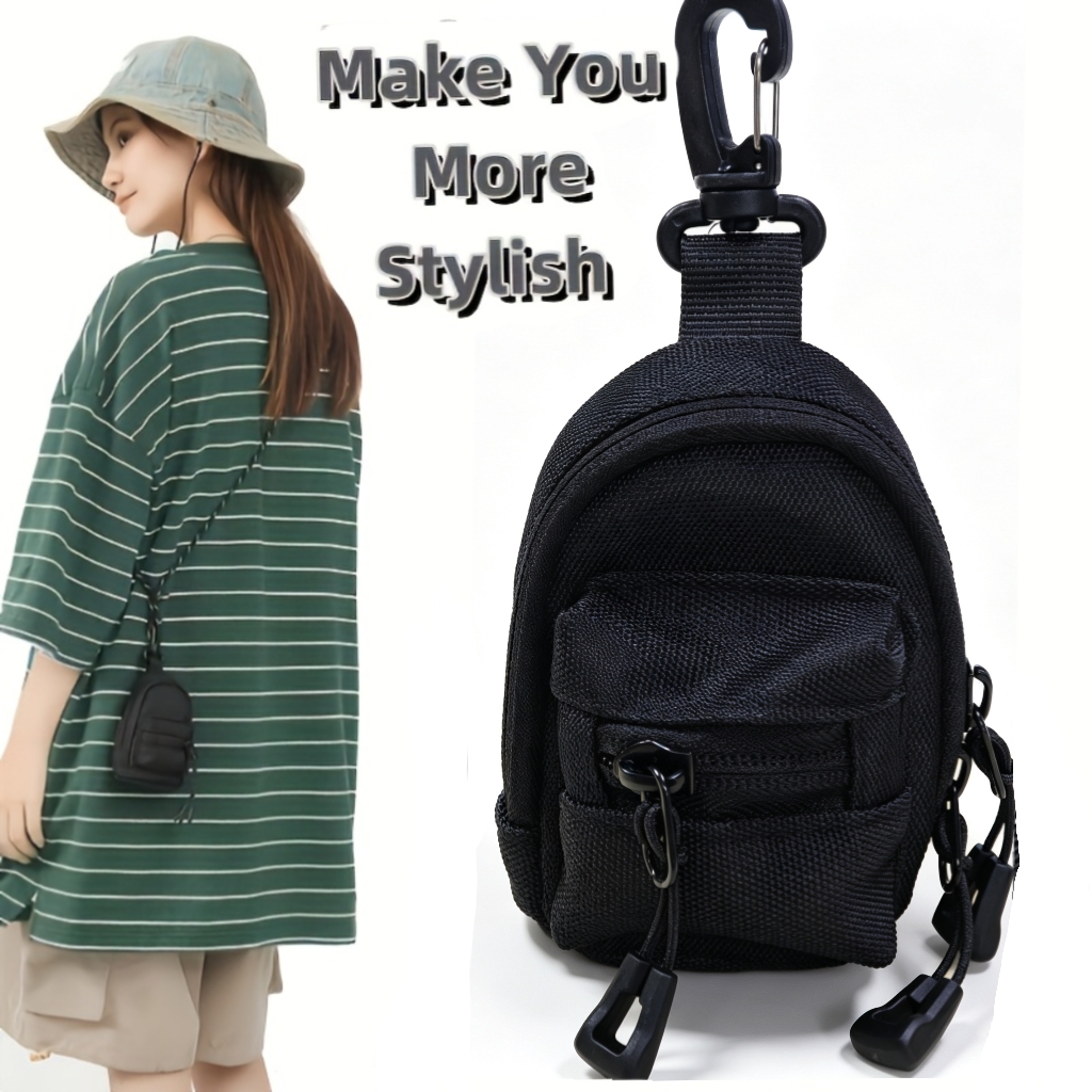 Mini Backpack Purse - 男性用カラビナバックパックキーホルダーポーチナイロンミニ財布ジッパー小銭入れクリップオン小型バッグハイキングキャンプ用キーイヤホン用