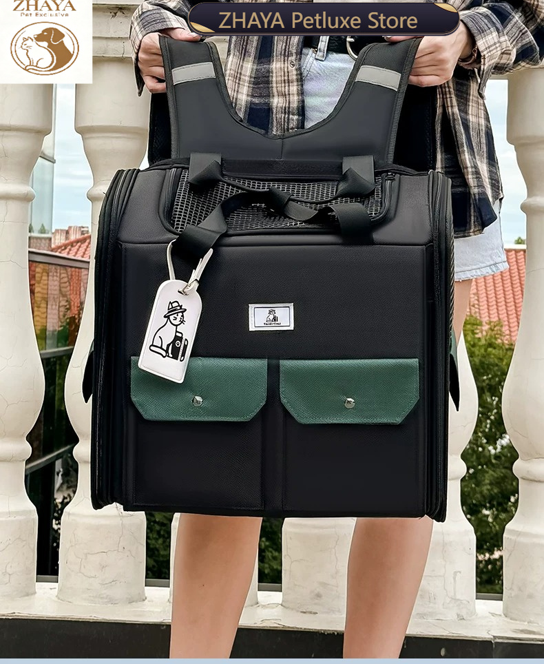 Foldable Backpack Small - ZHAYA 大型猫用キャリーバックパック メインクーン猫や小型犬用 通気性抜群 ポータブル 旅行