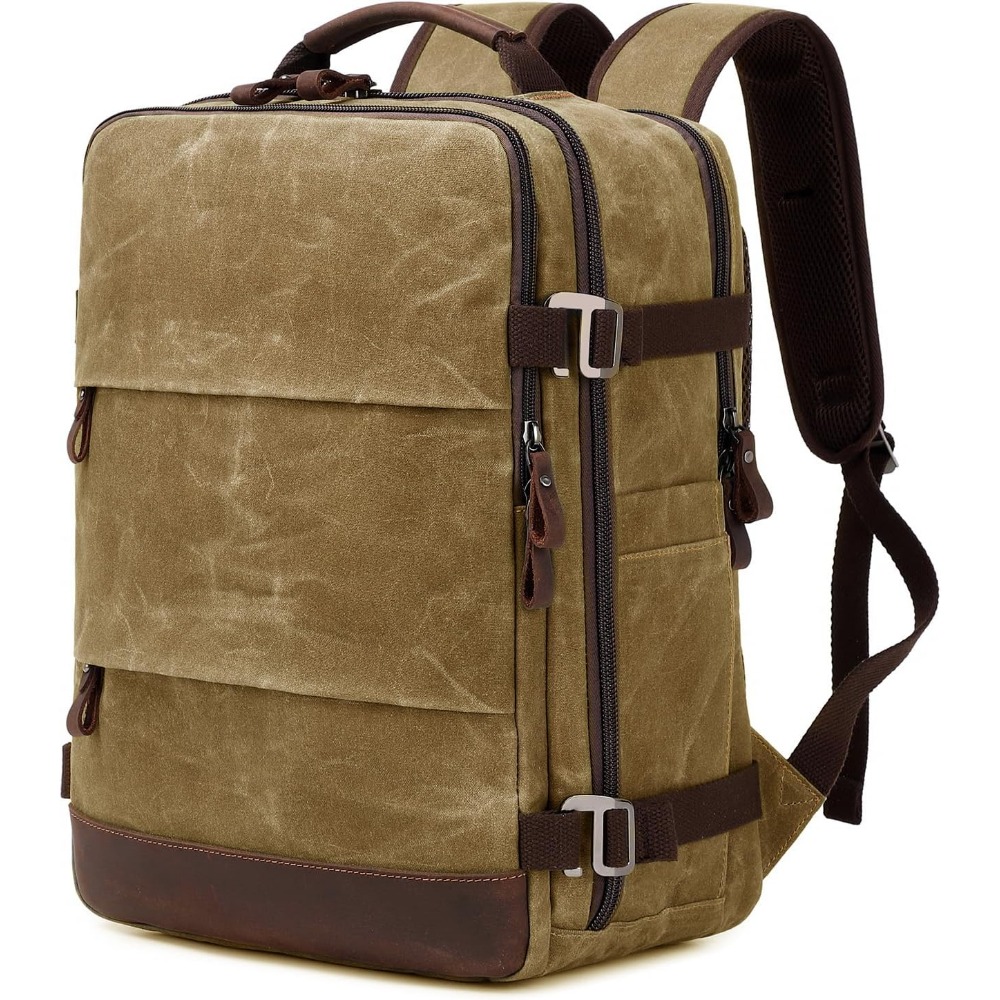 Canvas Backpack Casual - 男性用トラベルバックパック - 機内持ち込み可能、フライト承認済み、ラップトップ収納スペース付き、ビジネス、ハイキング、週末旅行用のカジュアルデイパック