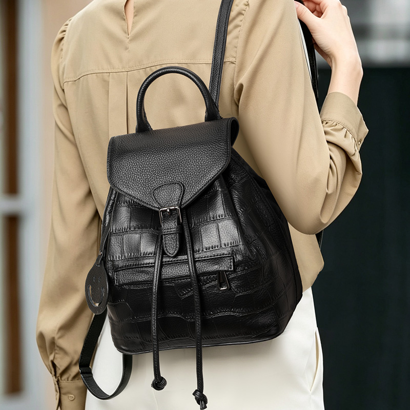 Travel Backpack Anti Theft - Aidrani 牛革製クロコダイル型押しバックパック - 女性用ポータブル巾着トラベルバックパック、隠し盗難防止ポケット付き