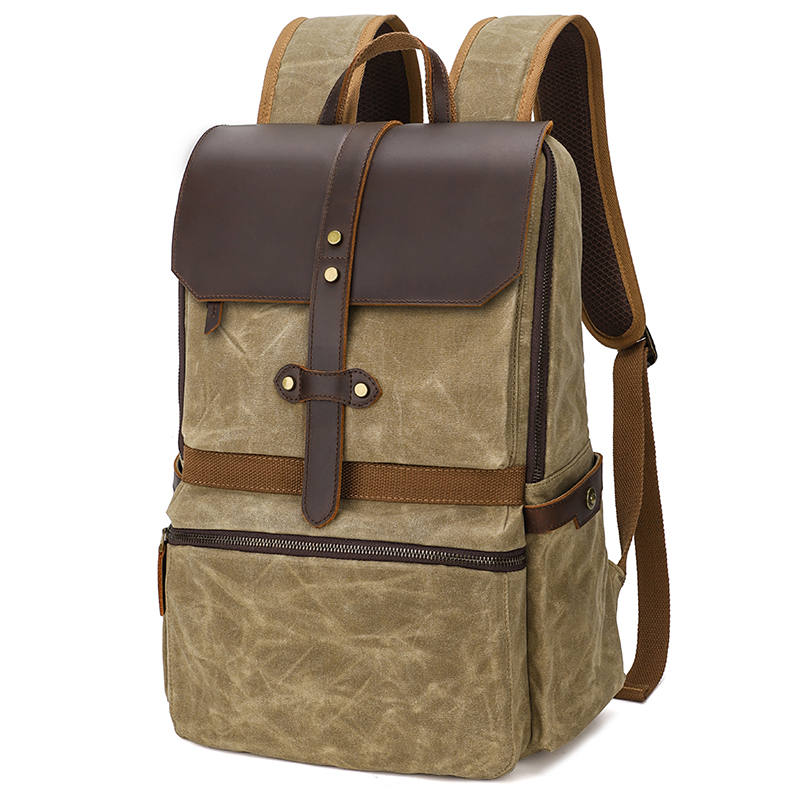 Laptop Backpack 15.6 - ヴィンテージ 15.6 インチのラップトップバックパック女性男性ワックスキャンバス旅行レジャーバックパックレトロカジュアルバッグスクールバッグティーンエイジャーのため