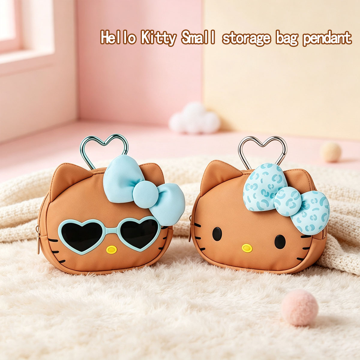 Mini Backpack Purse - かわいいブラウンのハローキティミニ収納バッグ、レオパード柄のリボン付きジッパー式小銭入れ、バックパックチャームデコレーション、デイリーユースの小物入れポーチ財布