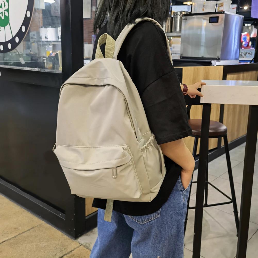 School Backpack Teen - ソリッドカラーナイロンプレッピーバックパック韓国スタイルティーン女性スクールナップサックライトショルダーバッグスポーツ旅行日常使用
