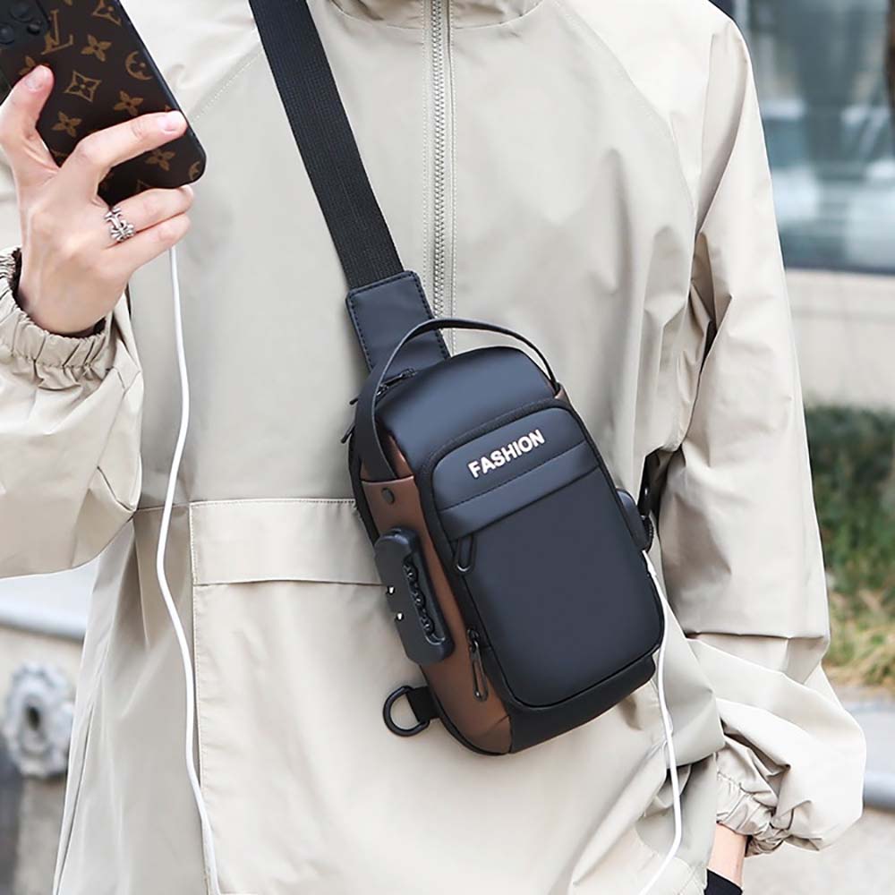 男性用クロスボディバッグ、USB充電ポートと盗難防止パスワー - Sling Backpack Shoulder のレビューと価格