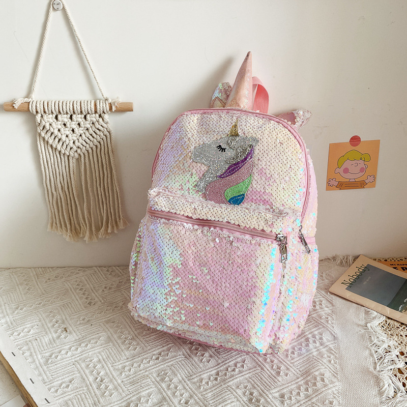 スパンコールユニコーンバックパック ピンク シャイニー 軽量 - Fashion Backpack Women のレビューと価格