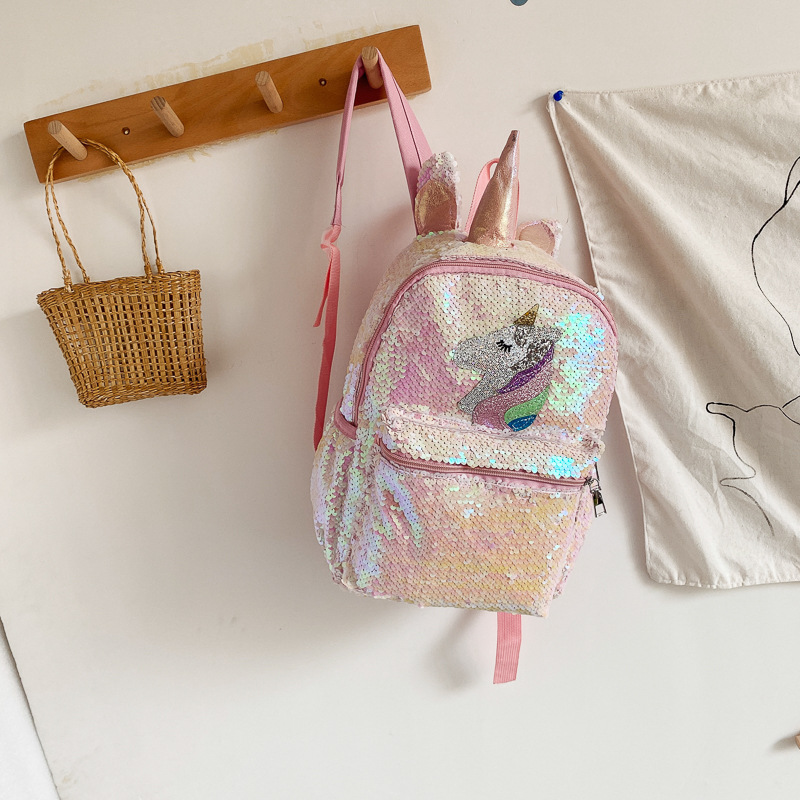 スパンコールユニコーンバックパック ピンク シャイニー 軽量 - Fashion Backpack Women のレビューと価格