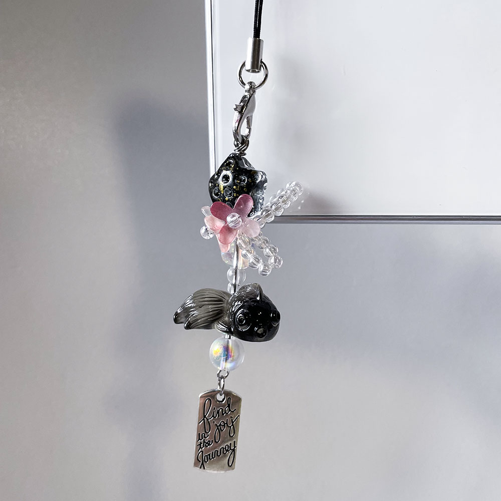 黒金魚電話チャームチェーンピンクフラワースタービーズかわいい - Fashion Backpack Women のレビューと価格