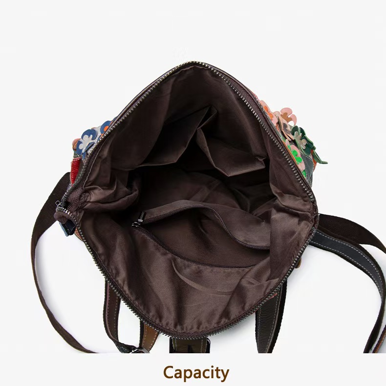 ヴィンテージ女性本革バックパックフラワーリアル牛革ショルダー - Fashion Backpack Women のレビューと価格