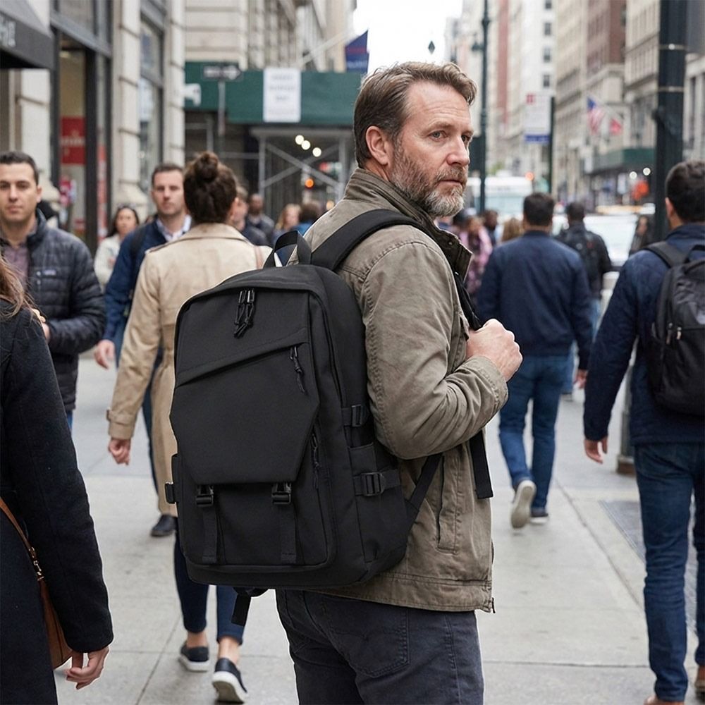 ファッションビジネスメンズバックパックブラック軽量ラップトッ - Canvas Backpack Casual のレビューと価格