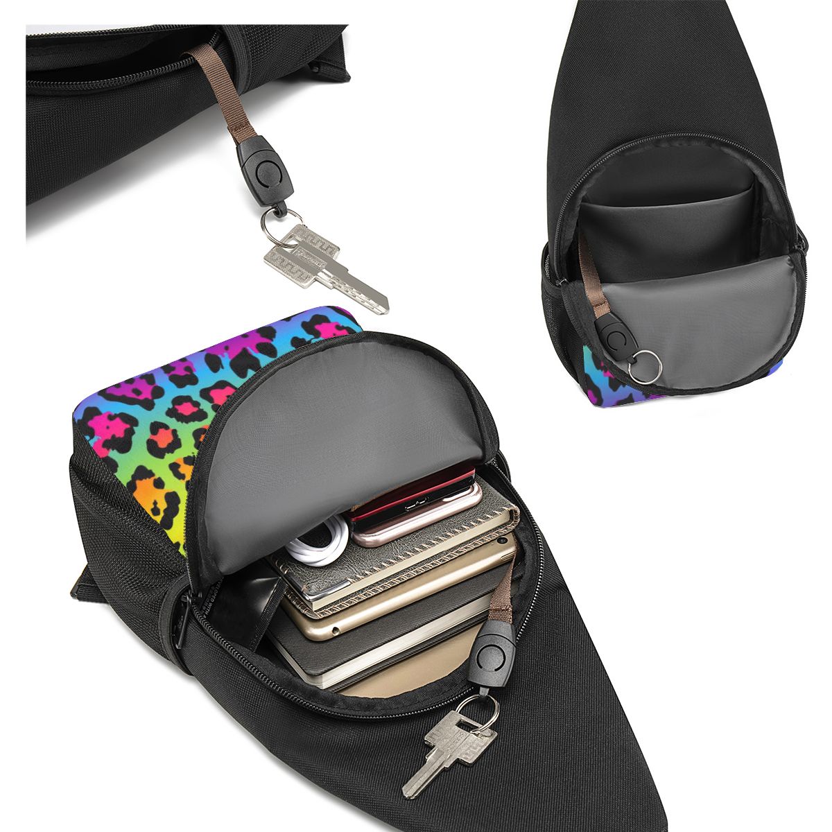 レインボーヒョウ柄チェストバッグメンズスリングクロスボディバ - Sling Backpack Shoulder のレビューと価格
