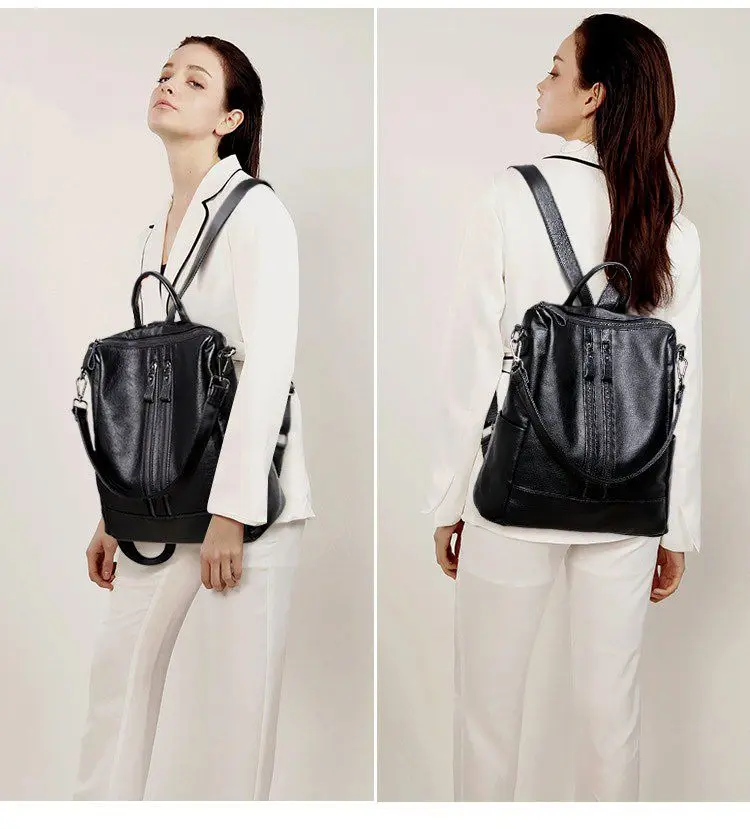 女性ソフトレザーバックパックスクールブラックカジュアル多機能 - Mini Backpack Purse のレビューと価格