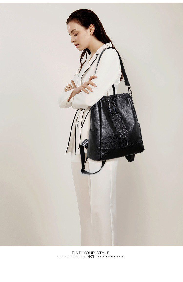 女性ソフトレザーバックパックスクールブラックカジュアル多機能 - Canvas Backpack Casual のレビューと価格