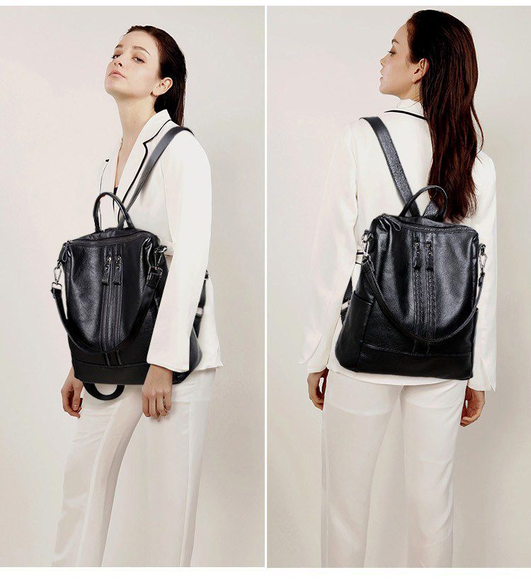 女性ソフトレザーバックパックスクールブラックカジュアル多機能 - Canvas Backpack Casual のレビューと価格
