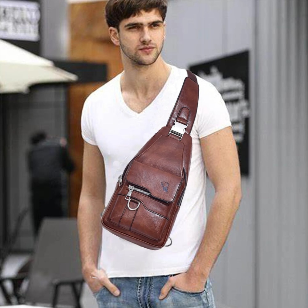 メンズスリングバッグ、クロスボディチェストバッグ、PUレザー - Sling Backpack Shoulder のレビューと価格