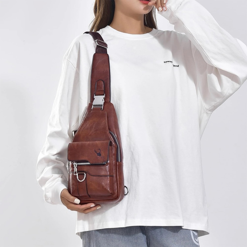 メンズスリングバッグ、クロスボディチェストバッグ、PUレザー - Sling Backpack Shoulder のレビューと価格