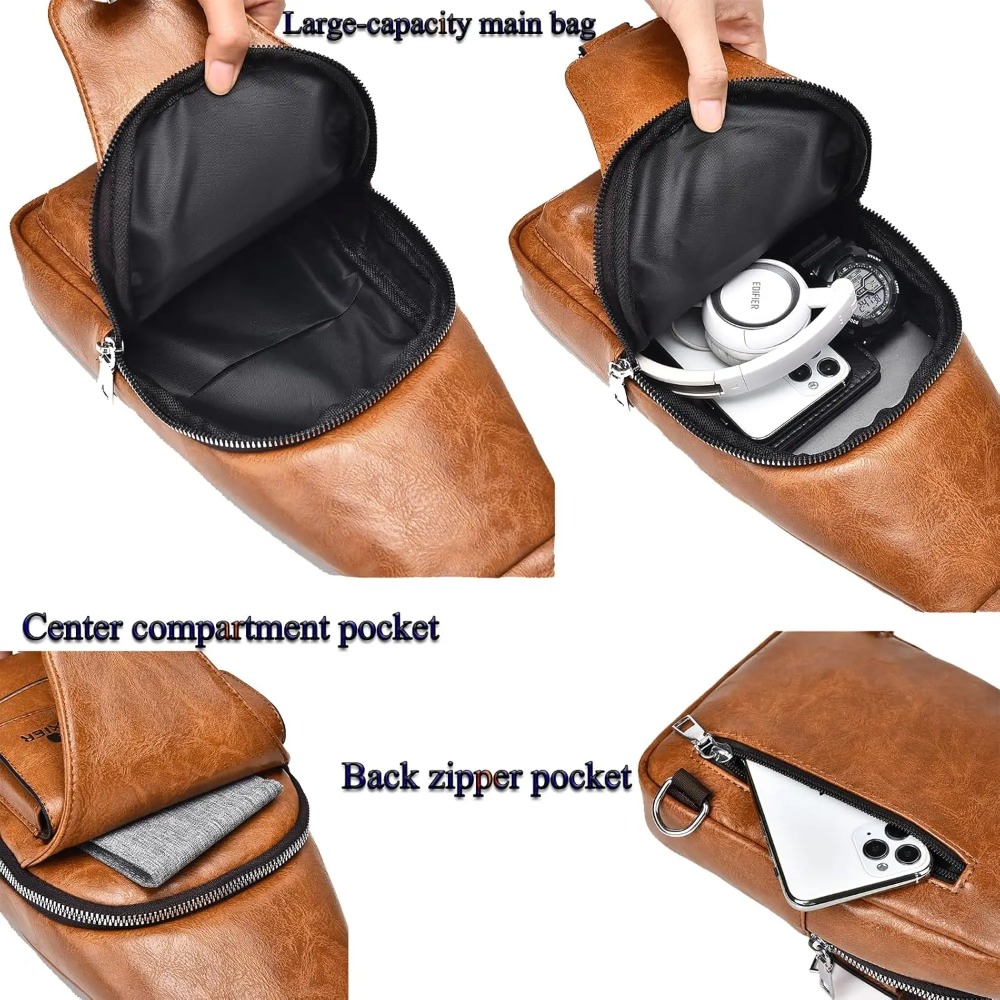 メンズスリングバッグ、クロスボディチェストバッグ、PUレザー - Sling Backpack Shoulder のレビューと価格