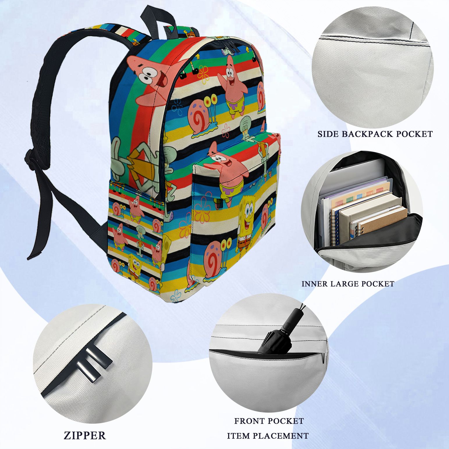 スポンジ・ボブ スクエアパンツ ストライプ柄バックパック、軽 - School Backpack Teen のレビューと価格
