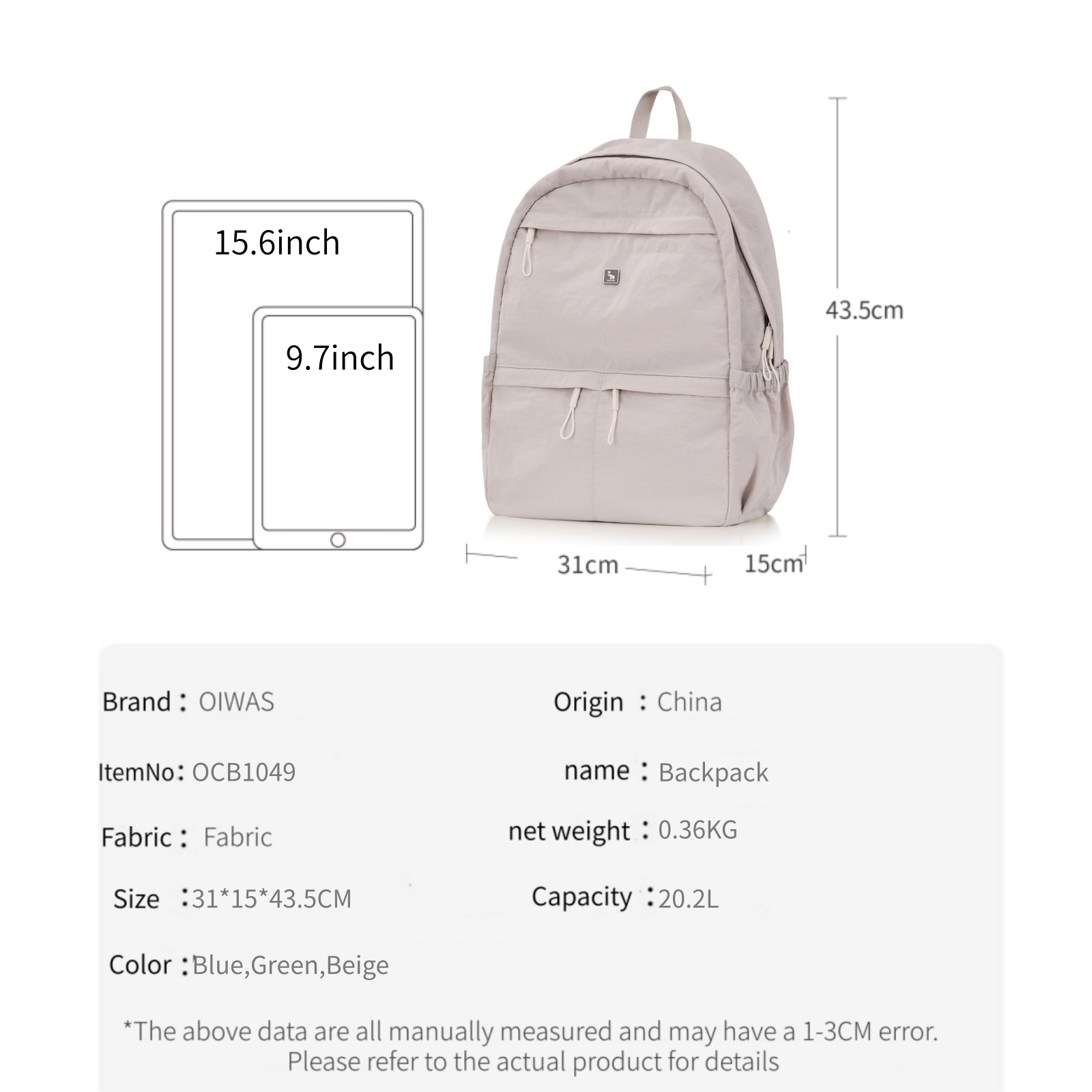 OIWAS 超軽量でスタイリッシュなバックパック、日常の旅行 - Canvas Backpack Casual のレビューと価格