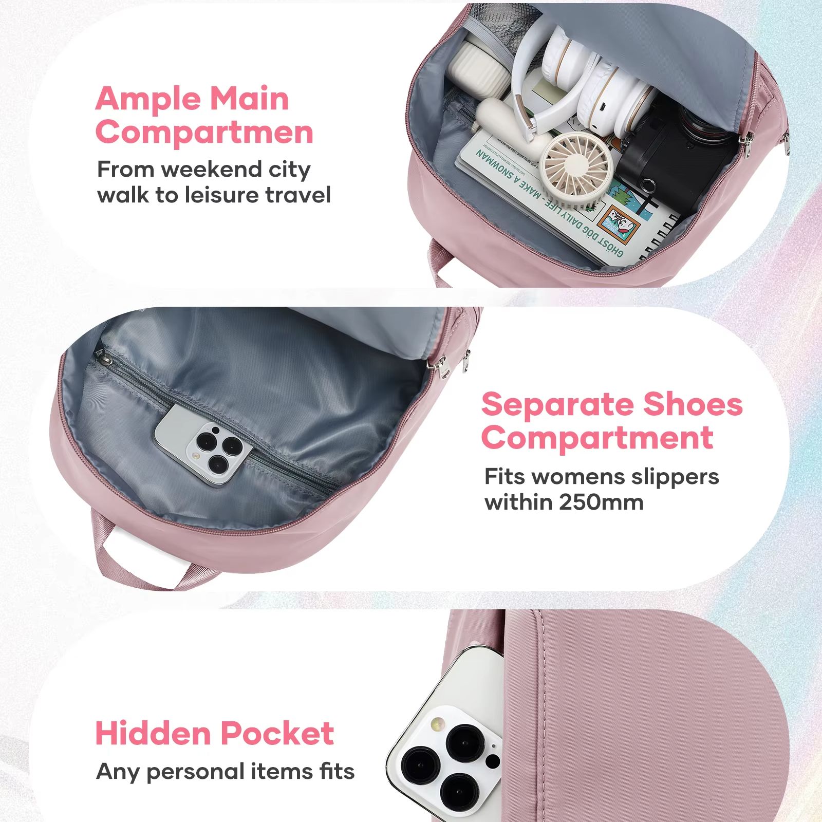 女性用バッグ、靴用コンパートメント付き小型スポーツバックパッ - Fashion Backpack Women のレビューと価格