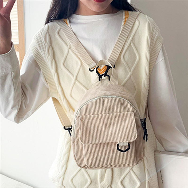無地ミニバックパックコーデュロイ小さなバックパックシンプルな - Fashion Backpack Women のレビューと価格